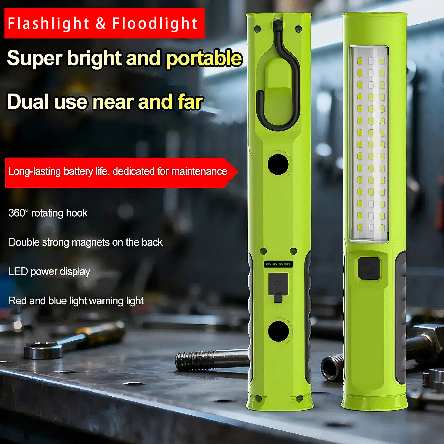 Led Car Repair Work Light, Rechargeable with Magnet, Handheld Anti-Fall Car Repair Light, Emergency Light