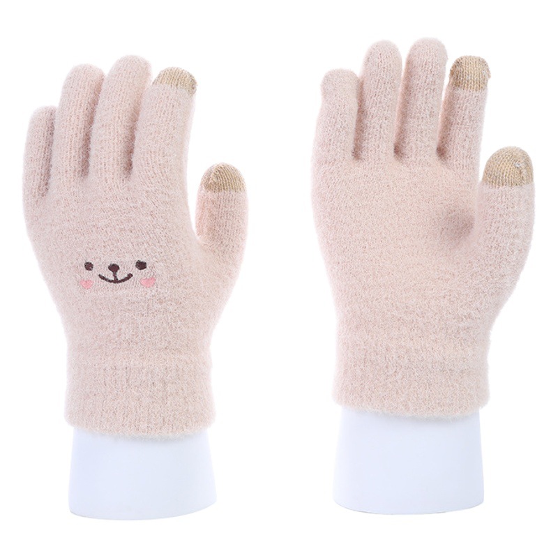 2023 nuevos guantes de invierno de las mujeres calientes guantes de pantalla táctil al aire libre bordado coreano lindo cara sonriente guantes de Cachemira