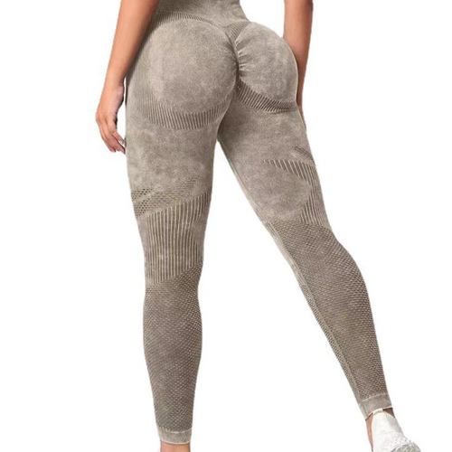Hollowed Seamless Yoga Leggings High-Waist Glute-Slimming Fitness Pants for Women Washable Sanding Sports Body Shaping Buttock Lifting Outerwear