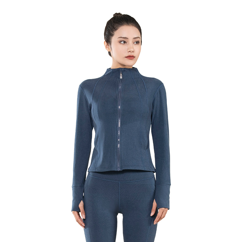 Juyitang cepillado yoga ropa superior melocotón deportes abrigo de las mujeres del otoño y el invierno de la cremallera del collar del soporte corriendo ropa de entrenamiento