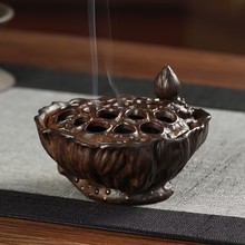 仿古纯铜莲蓬檀香炉禅意沉香盘香炉香插焚香炉茶道居室香薰炉摆件