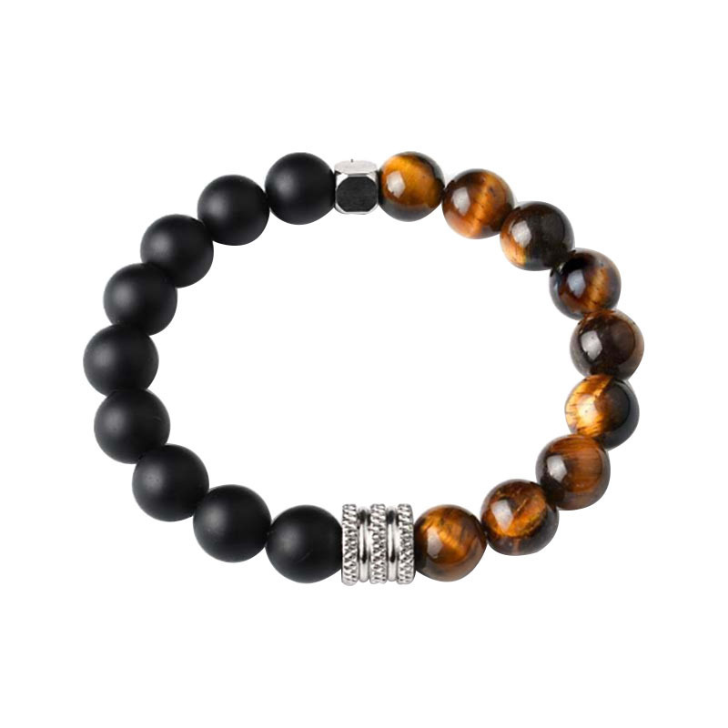 Men's Gender Retro Geometric Natural Stone Volcanic Rock Tiger Eye Beaded Chain Beaded Bracelets Wholesale