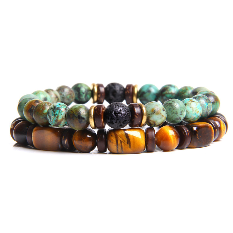 Geometric Pattern Retro Geometric Natural Stone Tiger Eye Men'S Bracelets Men Beaded Bracelets