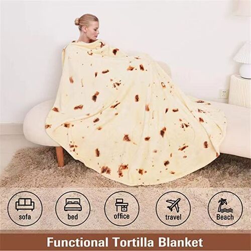Round picnic blanket food pizza blanket high-definition digital printing plush throw blanket flannel Indian flying pancake office cover blanket