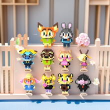 跨境新品疯狂动物城盲盒积木朱迪兔尼克狐儿童益智拼装积木批发