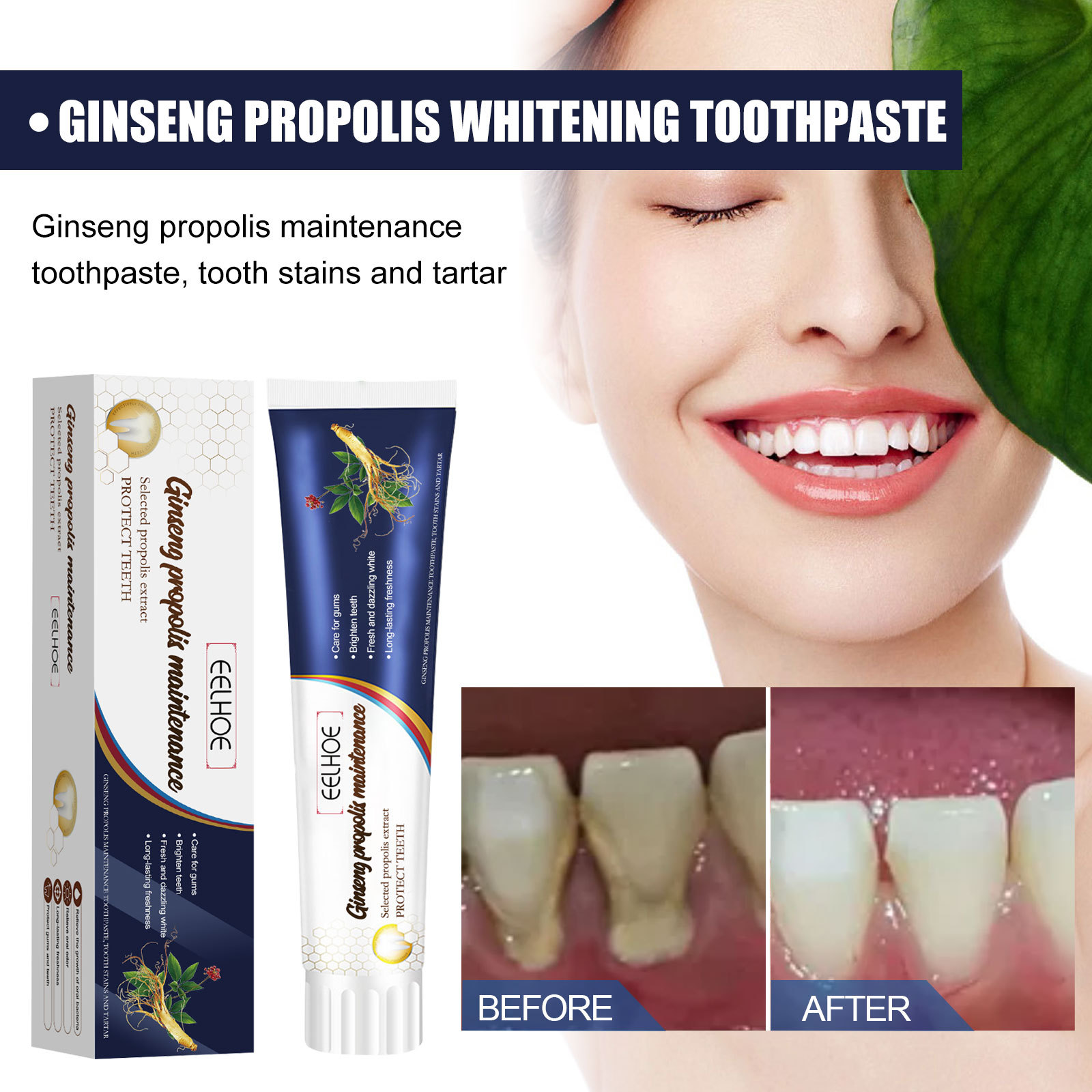 Ginseng Propolis Cleaning Tooth Stains, Oral Odors, Teeth and Gingival Care Whitening Toothpaste 2024_voghion.com