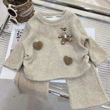 2025秋冬新款卡通卫衣长袖长裤加绒套装森系女童装韩版两件套外贸