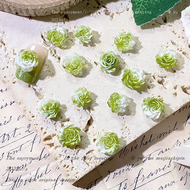 Green Ins Style Two-Color Soft Flower Manicure Accessories Light-Changing Luminous Resin Rose DIY Wearable Manicure Accessories Green Ins Style Two-Color Soft Flower Manicure Accessories Light-Changing Luminous Resin Rose DIY Wearable Manicure Accessories