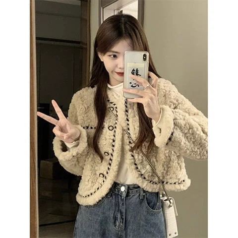 Женское шерстяное пальто из овечьей шерсти в стиле Chanel, утолщенный свободный универсальный короткий топ высокого класса, светского темперамента, для осени и зимы