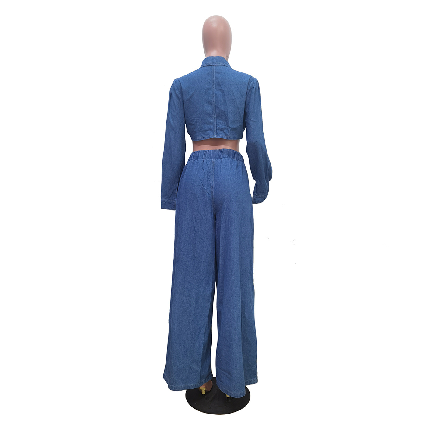 Damenbekleidung neuer lässiger Jeansanzug mit weitem Bein für Damen_voghion.com