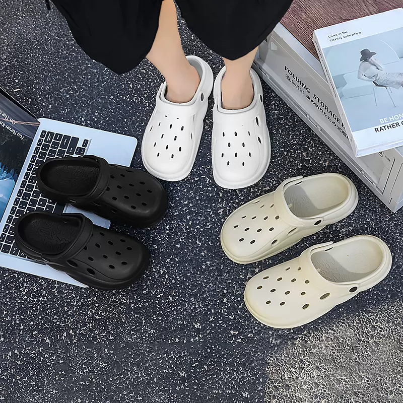 踩屎感洞洞鞋男士夏外穿2025新款沙滩厚底开车防滑凉鞋包头拖鞋女