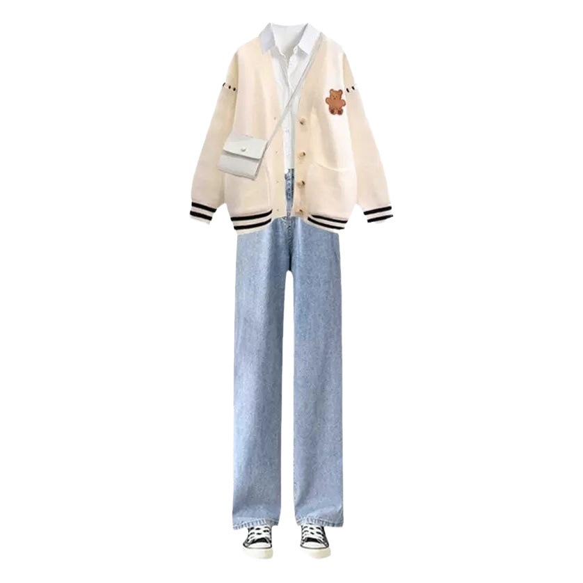 Oso perezoso suéter cardigan mujeres otoño estilo universitario nicho con cuello en V suéter estilo japonés suave glutinoso más tamaño abrigo grueso image 1