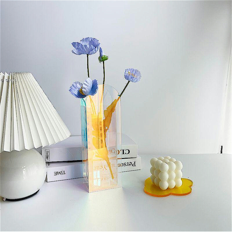 Nórdico ins viento colorido acrílico transparente vasijas de flores artísticas minimalistas floral sala de estar decoración de escritorio residencial
