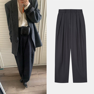 2025 New Autum Style Korean Dongdaemun Retro Elegant Casual Straight Loose Stereo Pleated Suit Trousers