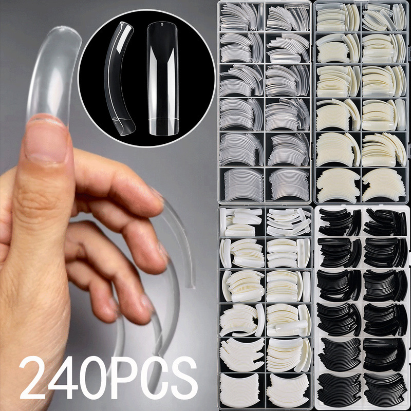 Cross-Border 240 Pieces of Transparent Extended Nails Full-Stick Manicure Nails Black and White Boxed DIY Nail Patch Factory Direct Sales