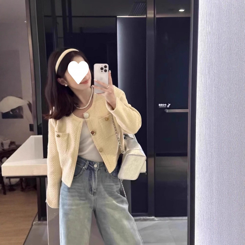 Goose Yellow Chanel-Style Jacket for Women, Autumn 2025 New Model, High-End Feel, Short Tweed Jacket for Petite Figures