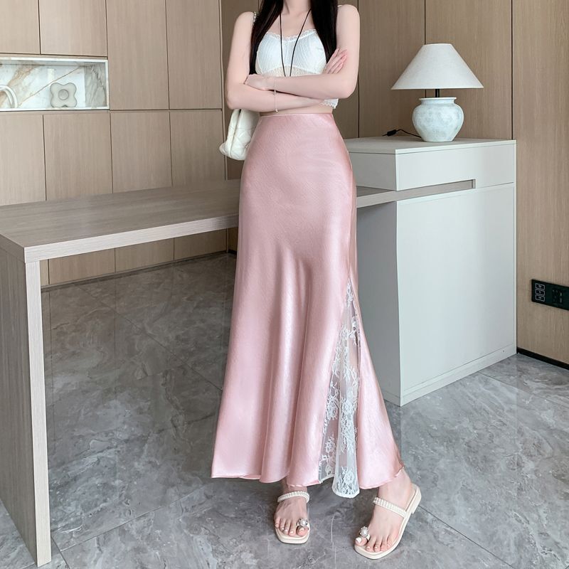 蕾丝拼接醋酸缎面新中式半身裙春夏国风温柔气质显瘦裙子跨境严选|undefined