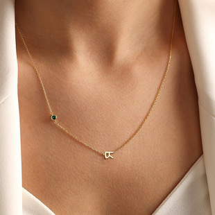 [Minimum Order Quantity] Cross-Border Versatile Stainless Steel English Alphabet Name Necklace with Twelve Birthstone Clavicle Chain