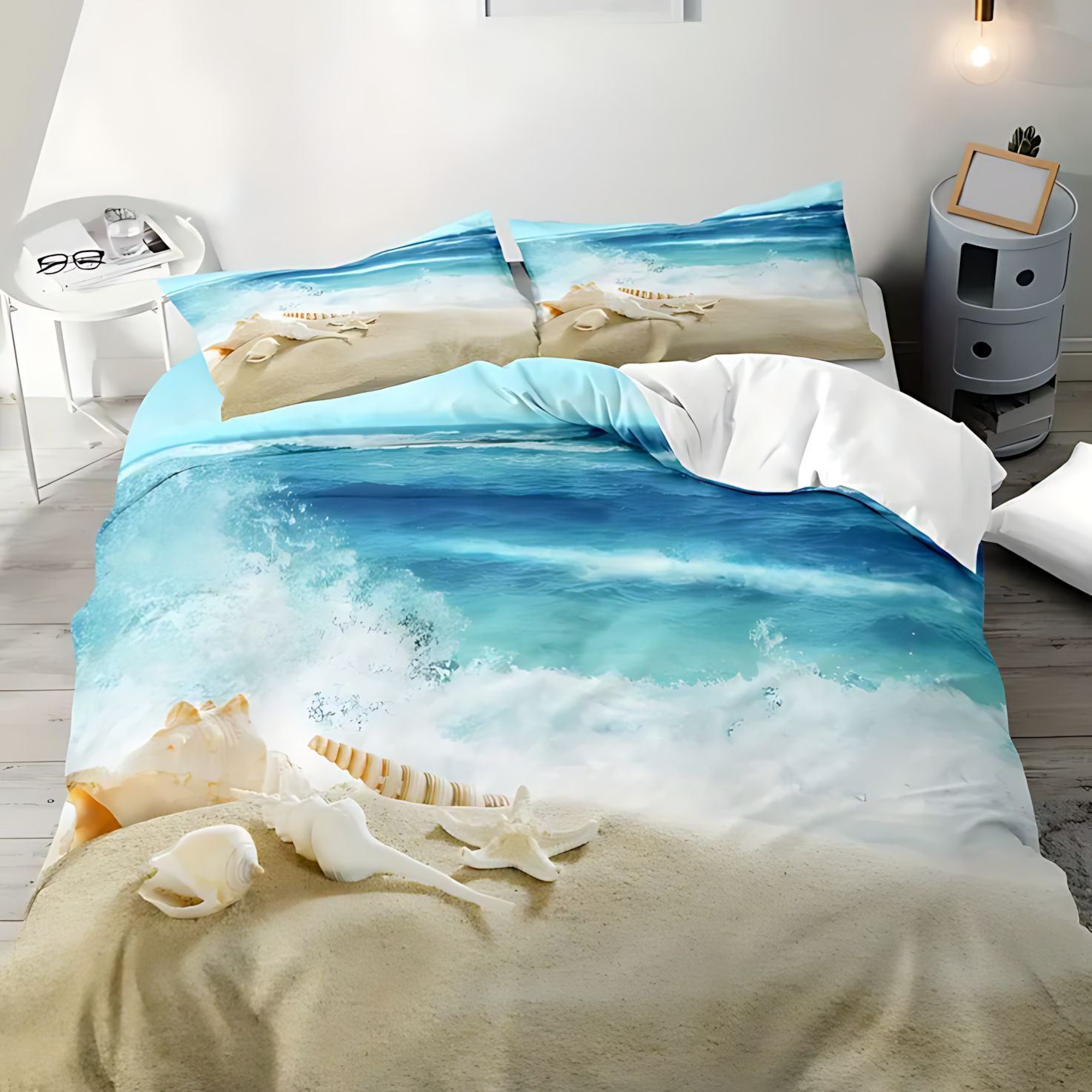 TEMU / JIT comercio exterior transfronterizo playa mar vista alta definición impresión digital colcha suave kit fuente fabricante textil doméstico