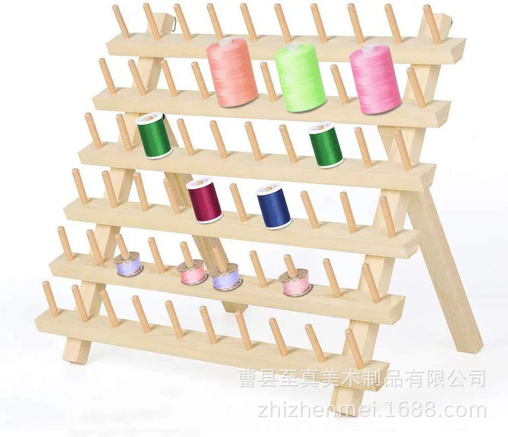 60 катушек деревянный держатель швейных ниток резьбовой кронштейн стеллаж для хранения с крючками Складной настенный кронштейн