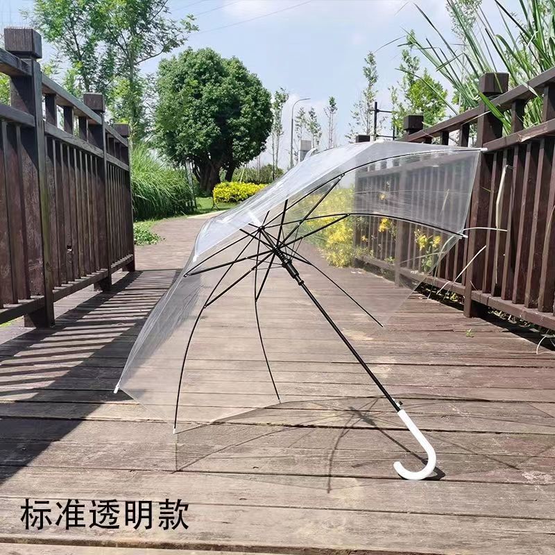 Transparent Umbrella Disposable Umbrella with Logo Printing Plastic Umbrella Kidsren's Long Handle Umbrella Wedding White Transparent Portable