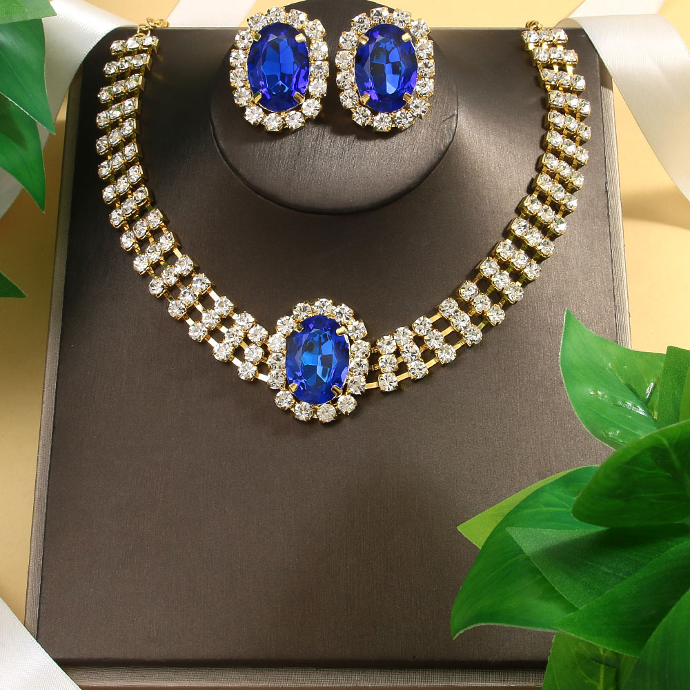 Nuevo conjunto de joyería oval transfronterizo exagerado collar multicapa simple pendientes joyería conjunto de joyería para mujeres