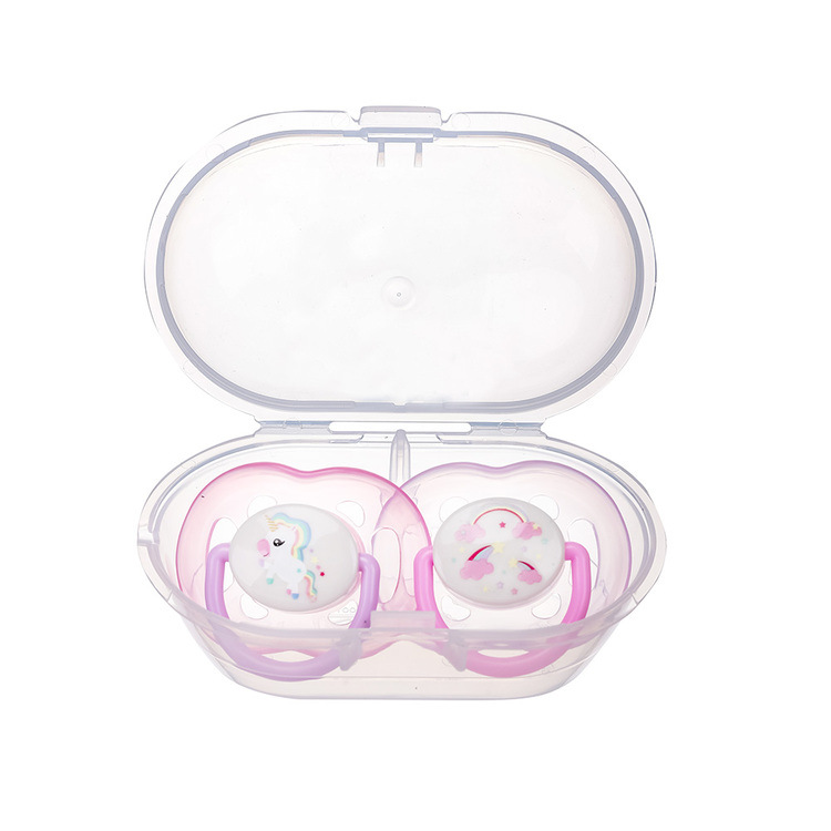 Glow-In-The-Dark Baby Pacifier Silicone Orthodontic Children's Sleep Aid 2-Pack with Dustproof Disinfection Box Soothing Tool