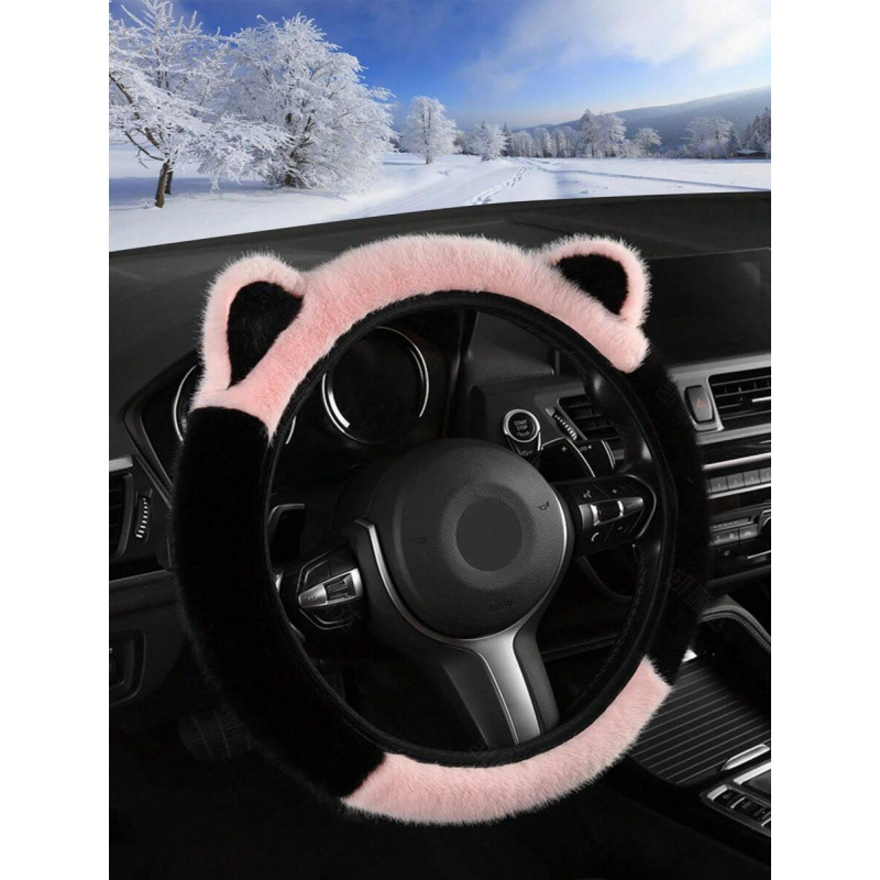 外贸 Car Seats Accessories 毛绒可爱熊猫猫耳造型汽车方向盘套
