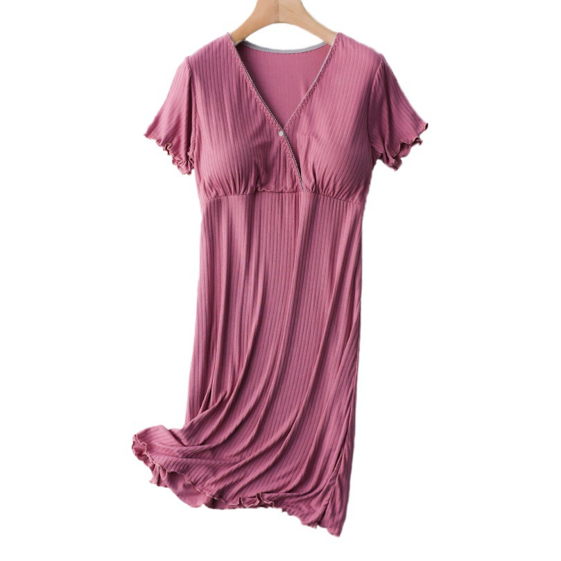 Ночная рубашка для грудного вскармливания Летняя тонкая одежда для грудного вскармливания Топ для грудного вскармливания Послеродовое платье средней длины для беременных с коротким рукавом