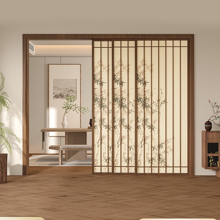 French-Style Retro Bamboo Sliding Door Song-Style Aesthetic Chinese-Style Glass Partition New Chinese-Style Kitchen Living Room Bathroom Sliding Door