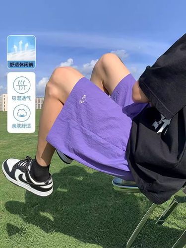 Purple Quick-Dry Airborne Shorts for Women and Men, Summer Sports Casual Couple's Five-Pocket Pants, Solid Color Ice Silk Pants, Trendy