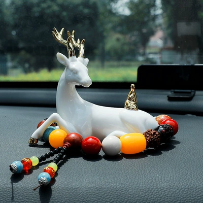 Car ornaments | Decorations Safe Journey Deer - send-anti-skid-mat-lying-deer-golden-buddha-seven-color-bodhi-seed-gear-beads