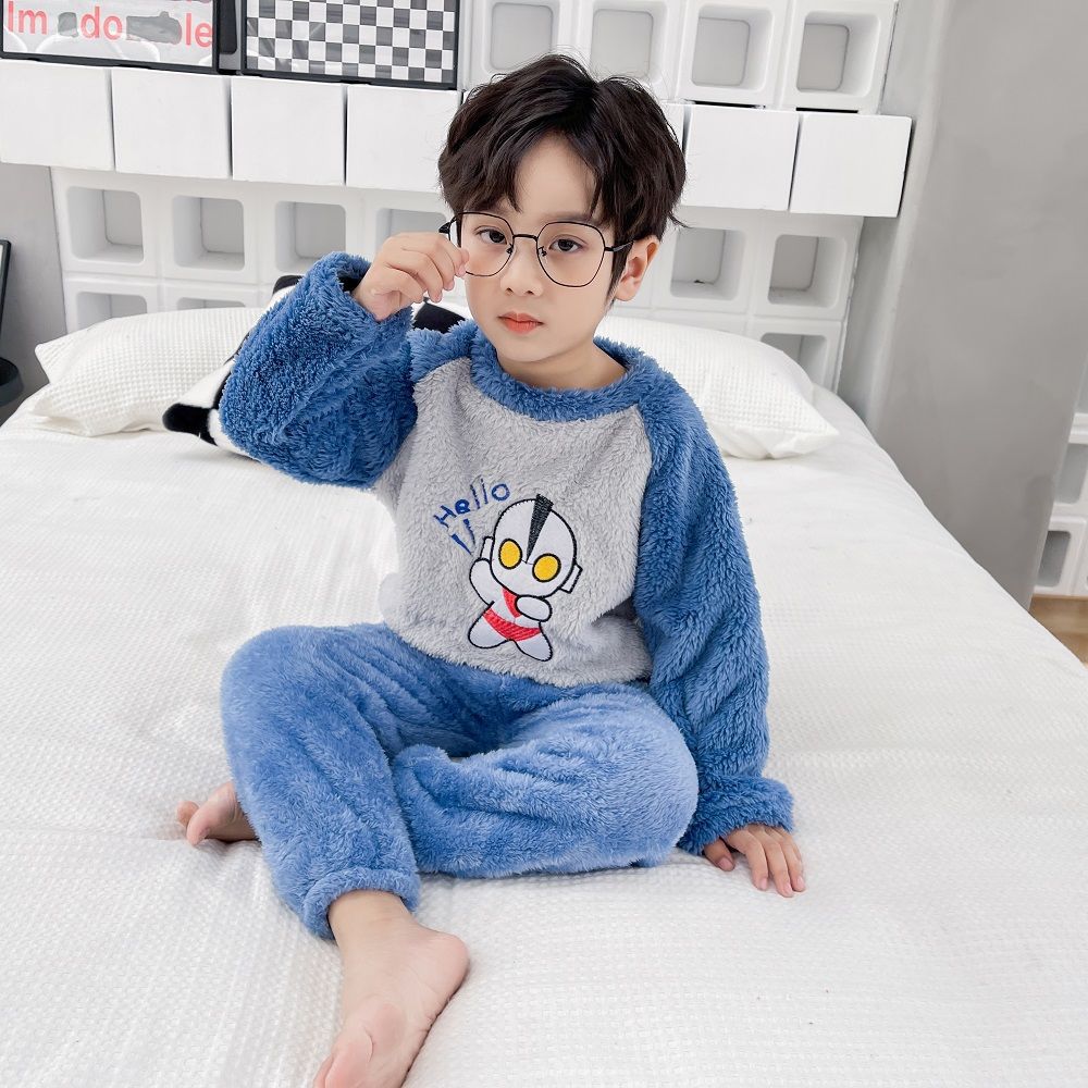 儿童睡衣男童秋冬季法兰加厚珊瑚绒8岁中大小孩10冬款家居服2套装