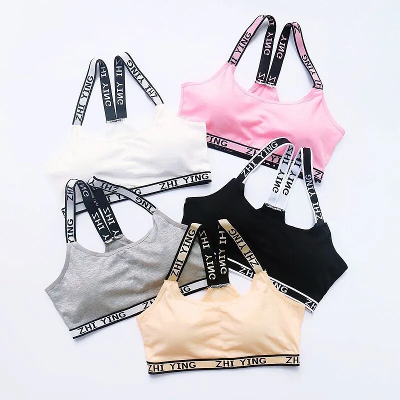 Girls' Cotton Underwear for Developmental Stages 10-12-16, Junior High and High School Students, Girls' Letter-Printed Beautiful Back Bra