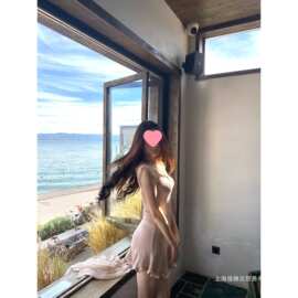 ke7en 古早sinde*l淡珊瑚橘蕾丝拼纯欲温柔风针织A版无袖连衣裙
