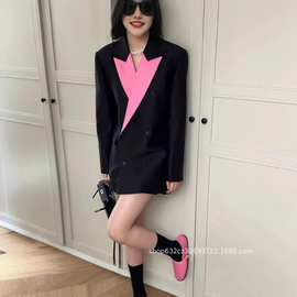 设计感别致撞色西装外套女2024年秋季新款法式轻熟风慵懒西服上衣