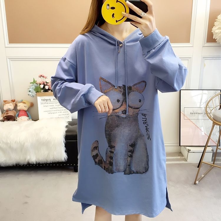 Pregnant Women's Spring and Autumn Top Fashion Suit Loose Long Sleeve Mid-length Thin Cotton Sweater T-shirt Dress