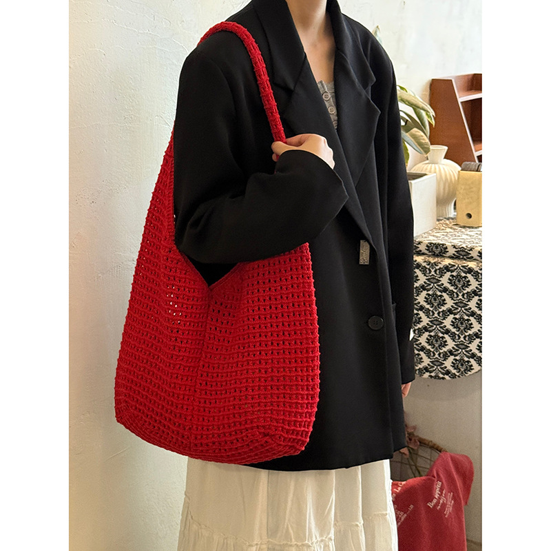 한국 스타일 여성용 레이스 엮임 가방 2026년 신상 여름 캐주얼 휴가 여행 토트백 대용량 숄더백