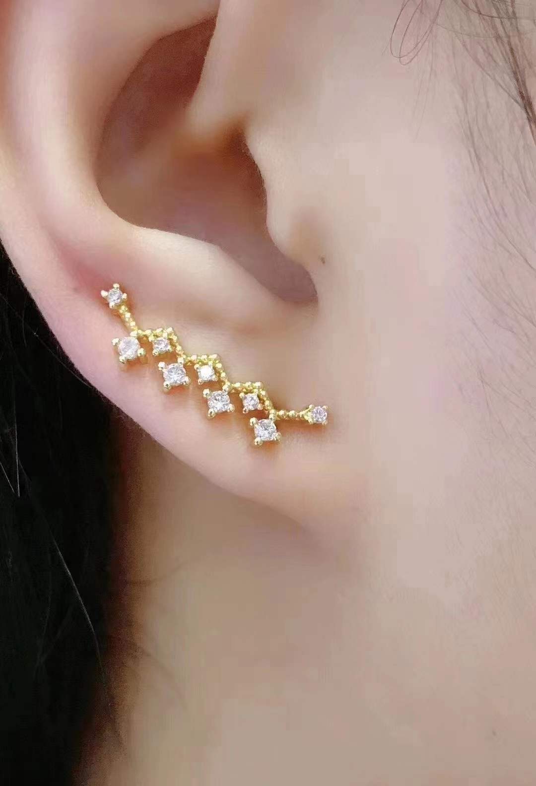 Copper Material Geometric Pattern Unisex Gender Simple Geometric Long Puncture Creative Zircon Copper Ear Bone Nail