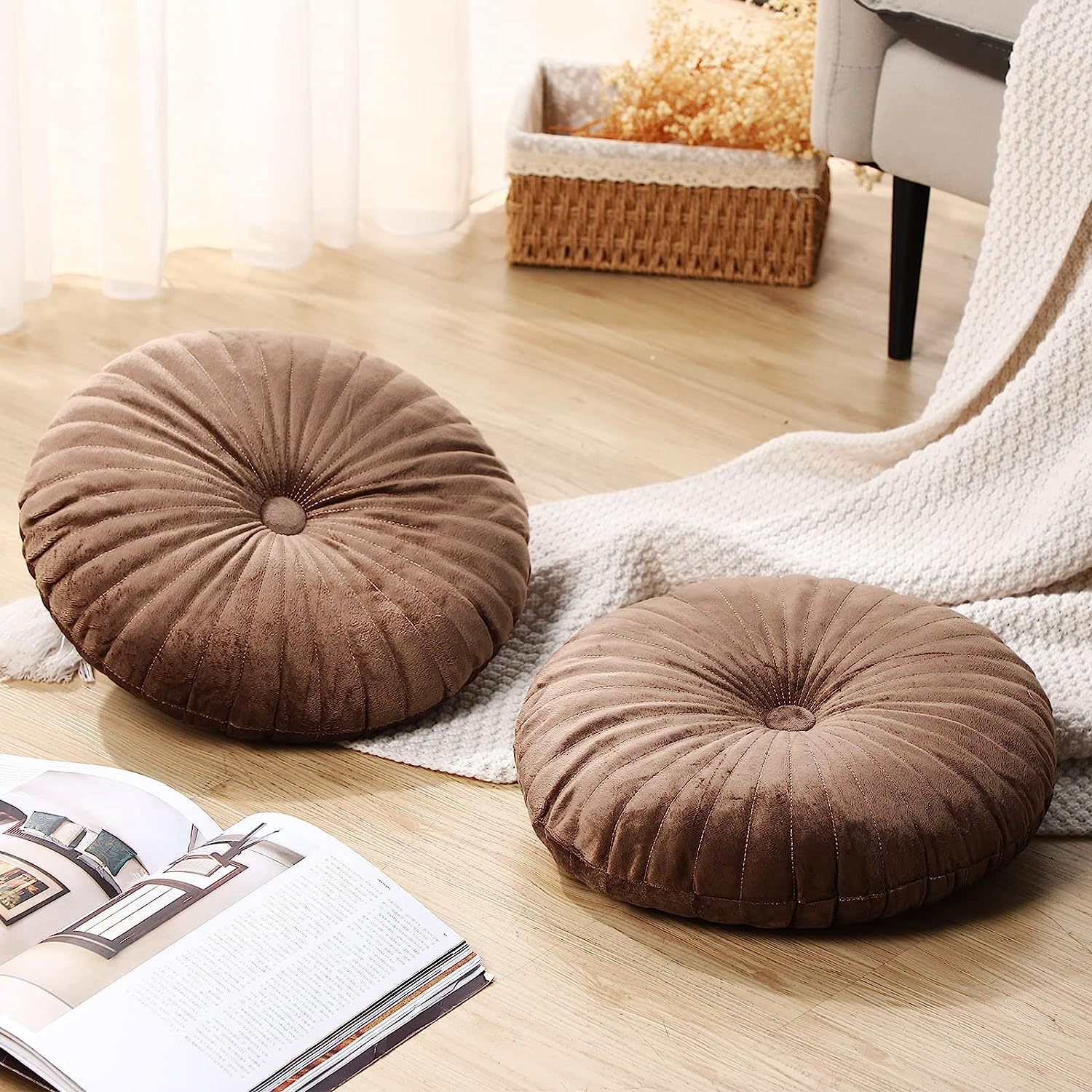 Cross-Border Velvet Embroidered Round Pillow Cushion, Comfortable for Living Room, Bedroom, Sofa, Winter Lumbar Support Cushion, Thickened Wholesale