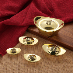 黃銅亮面金元寶擺件實心裝聚寶盆家居客廳玄關裝飾品開業喬遷送禮