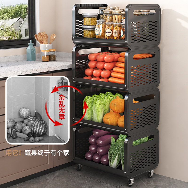 Cesta de cocina estante de almacenamiento de vegetales multicapa estante de almacenamiento de frutas y verduras domésticas carro pequeño móvil