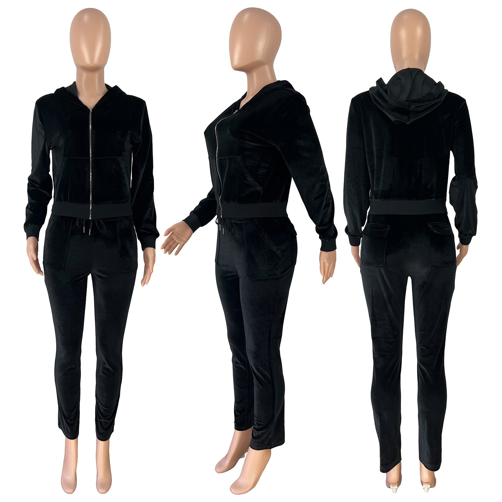 Damen Jogginganzug Aus Samt Mit Kapuze Für Den Herbst Und Winter_voghion.com