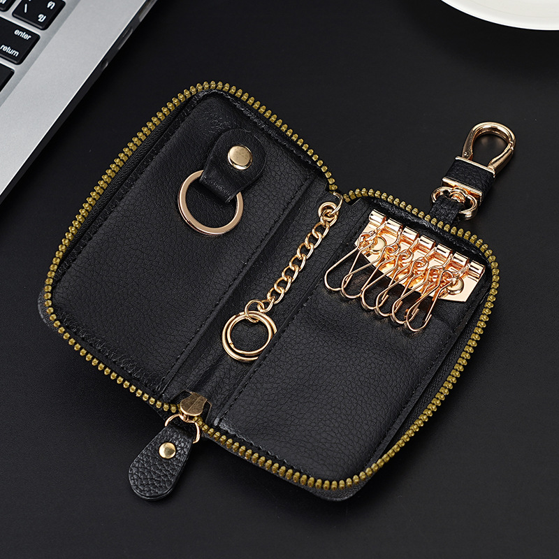 Nueva moda Litchi patrón multifuncional clave caso hombres y mujeres clave de almacenamiento de cuero caso de gran capacidad integrada clave bolsa