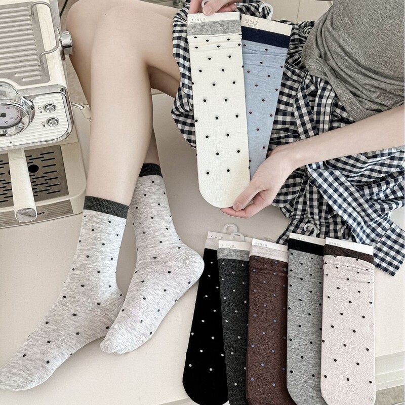 Women's Socks for Spring and Summer, Candy Color-Blocking Mid-Calf Socks, Thin Pure Cotton Women's Socks for Summer, Color-Blocked Polka Dot Seamless Slouch Socks Women's Socks for Spring and Summer, Candy Color-Blocking Mid-Calf Socks, Thin Pure Cotton Women's Socks for Summer, Color-Blocked Polka Dot Seamless Slouch Socks