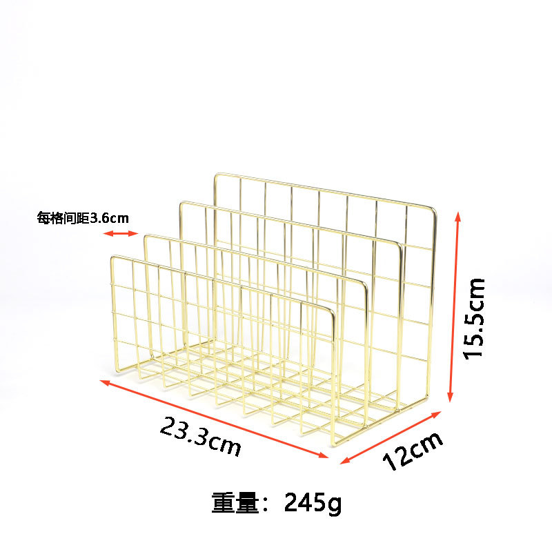 Nórdico de tres rejilla de hierro estantería creativa de metal libro De pie fábrica al por mayor de escritorio decorativo archivo rack de almacenamiento