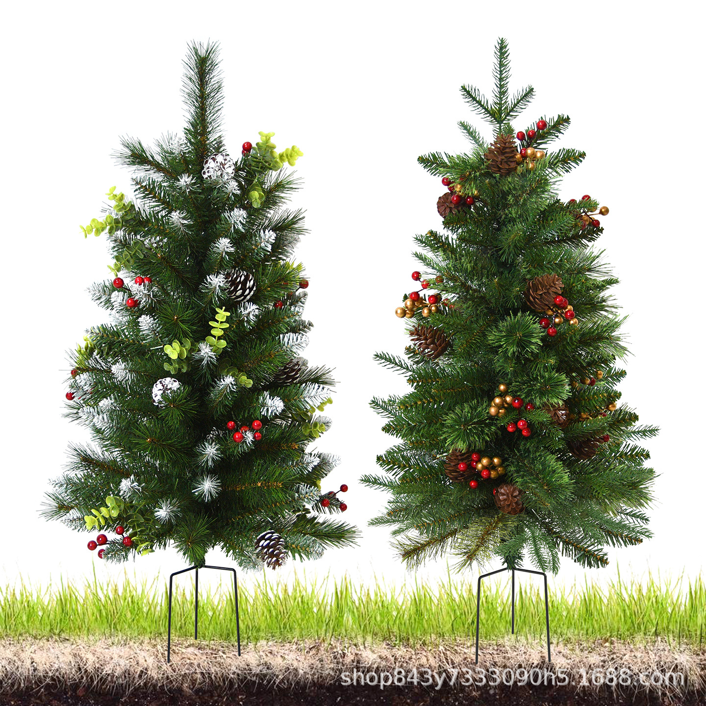 Decoración de Navidad de PVC con pinos de pino y frutas rojas mezcladas con árbol de Navidad parque patio escenario