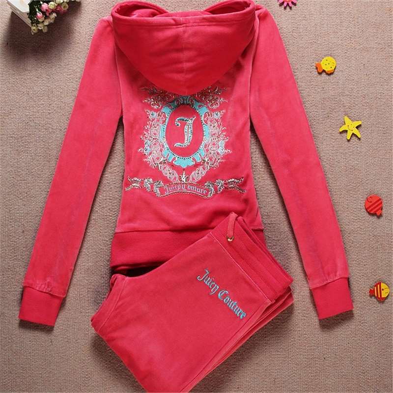 European and American Casual Velvet Suit Jc Embroidered Rhinestone Women's Fashion Trendy Slim Hooded Sports Home Yoga Wear