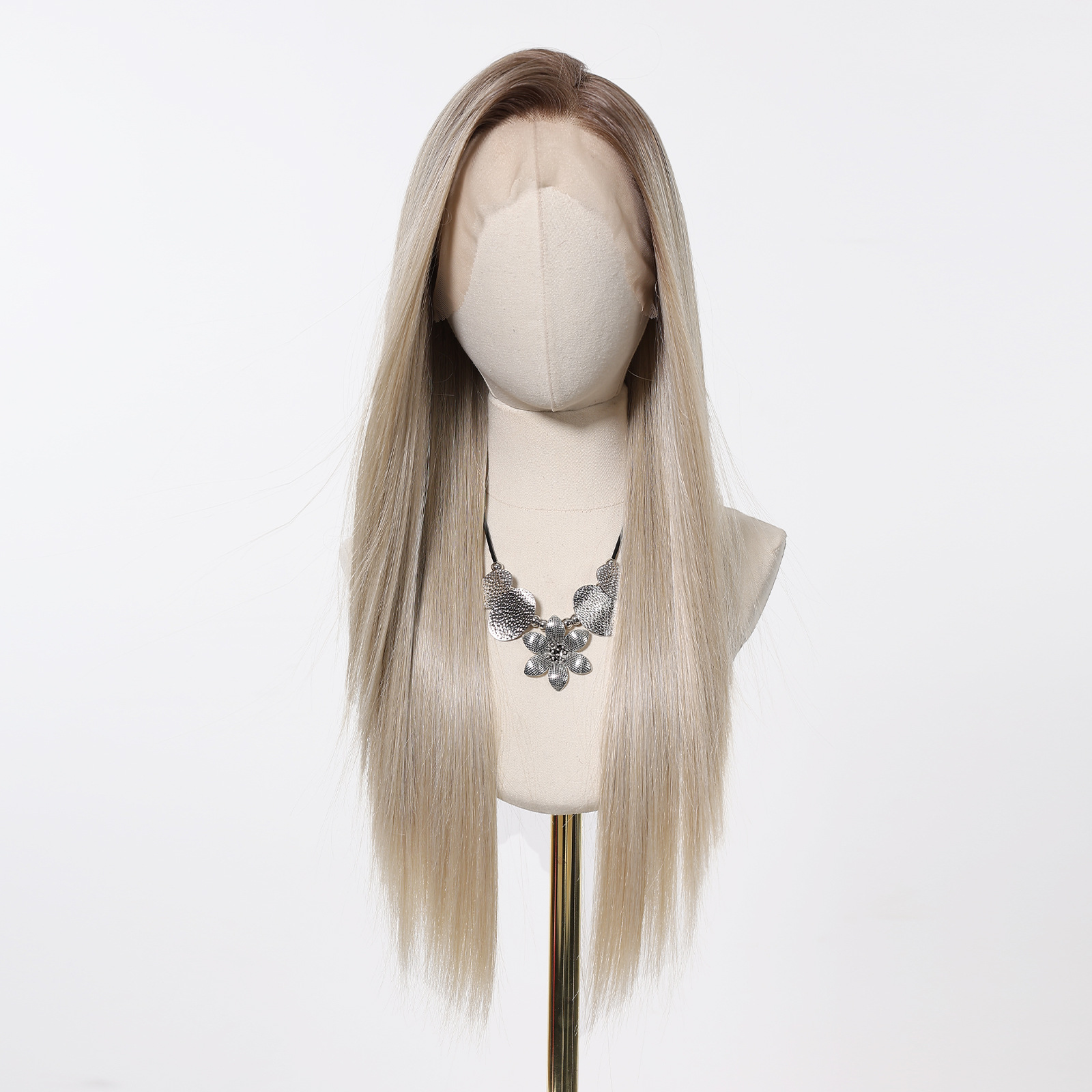 Peluca de encaje degradado de estilo europeo y americano 13*6 área grande con costura libre, pelo largo y liso, gancho de mano transpirable, gorras de malla, cubierta completa