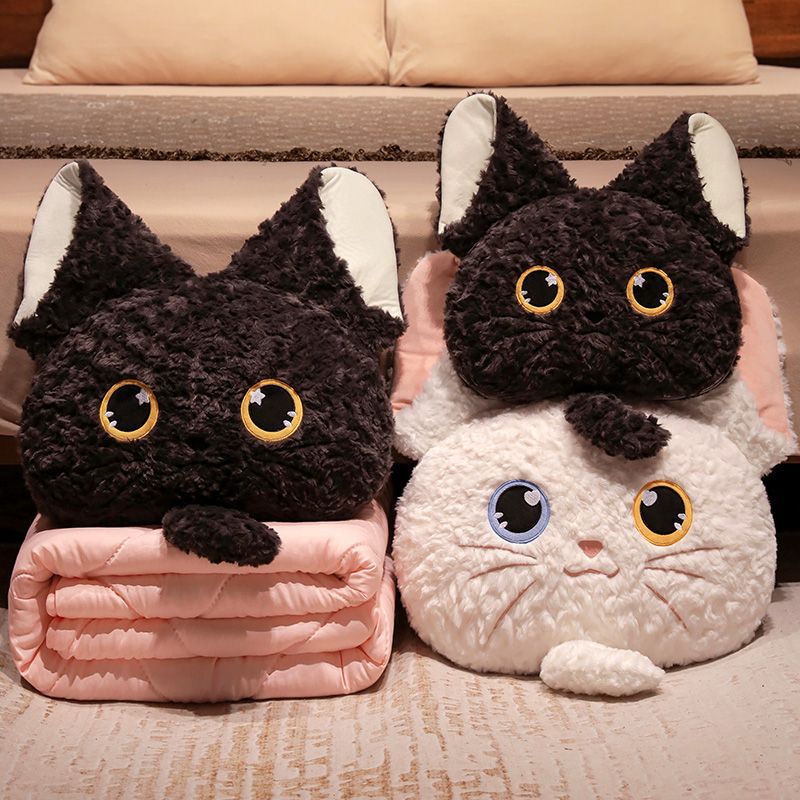 고양이 베개 이불 이중 목적 사무실 낮잠 접이식 담요 베개 투인원 자동차 쿠션 자동차 쿠션
